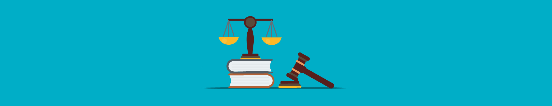 Vektorgrafik: Gesetzb&uuml;cher, Richterhammer und die Justizia-Waage
