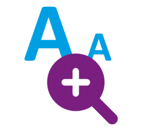 Vektorgrafik: Gro&szlig;es "A" und kleineres "A" sowie einer Lupe mit +-Zeichen als Icon f&uuml;r die Schriftgr&ouml;&szlig;e.