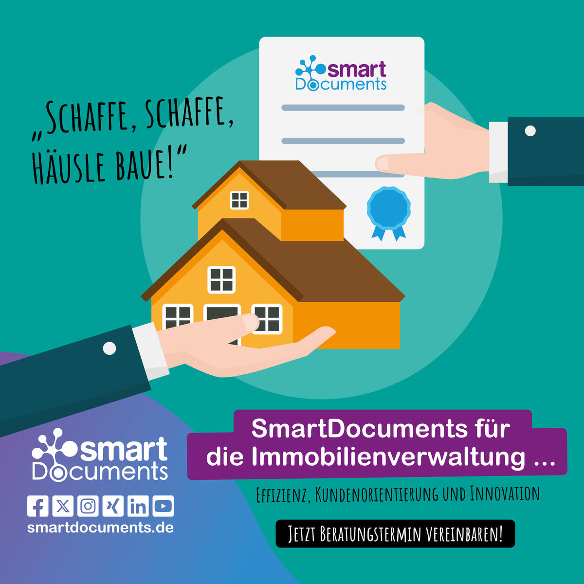 Vektorgrafik: Hand mit Haus + Hand mit Mietvertrag