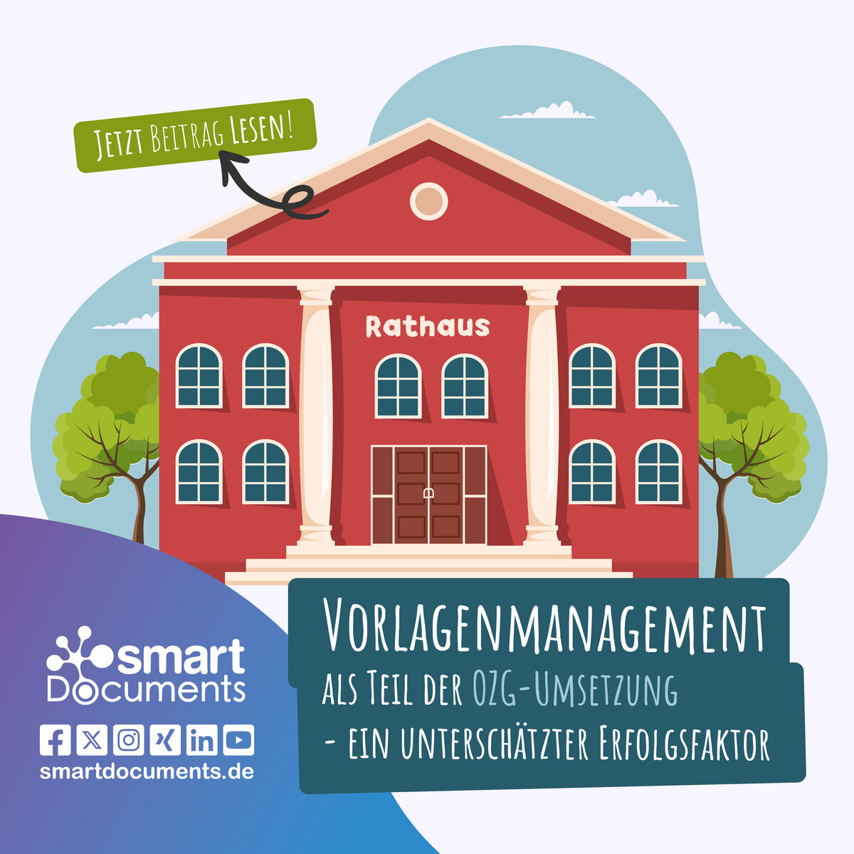 Vektorgrafik: Rathaus: Vorlagenmanagement als Teil der OZG-Umsetzung - Ein untersch&auml;tzter Erfolgsfaktor