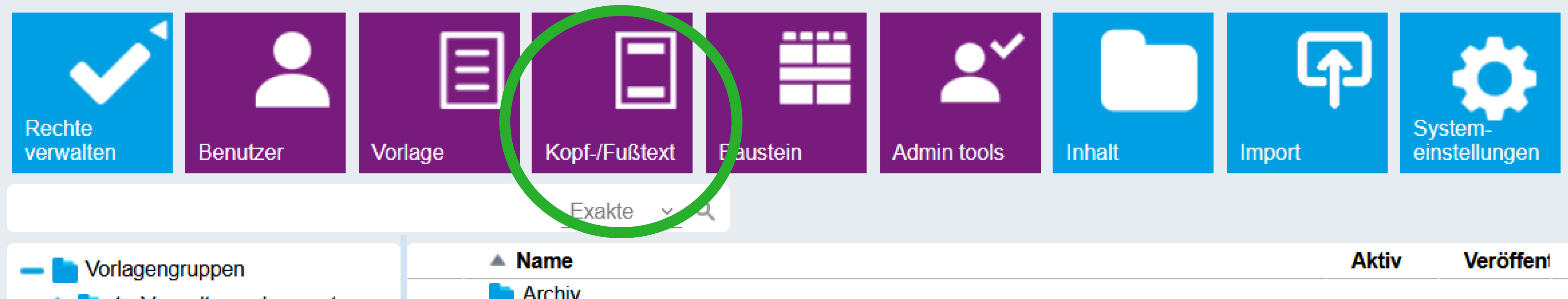 Screenshot Men&uuml; SmartControl - Auswahl "Kopf-/Fu&szlig;text"