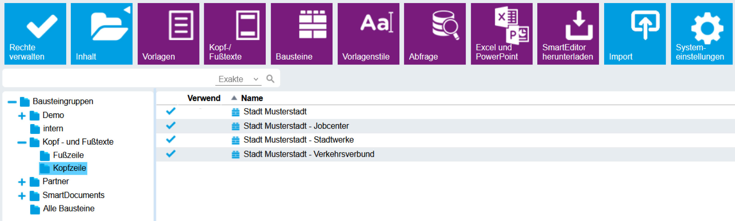 Screenshot SmartControl - Bausteinverwaltung