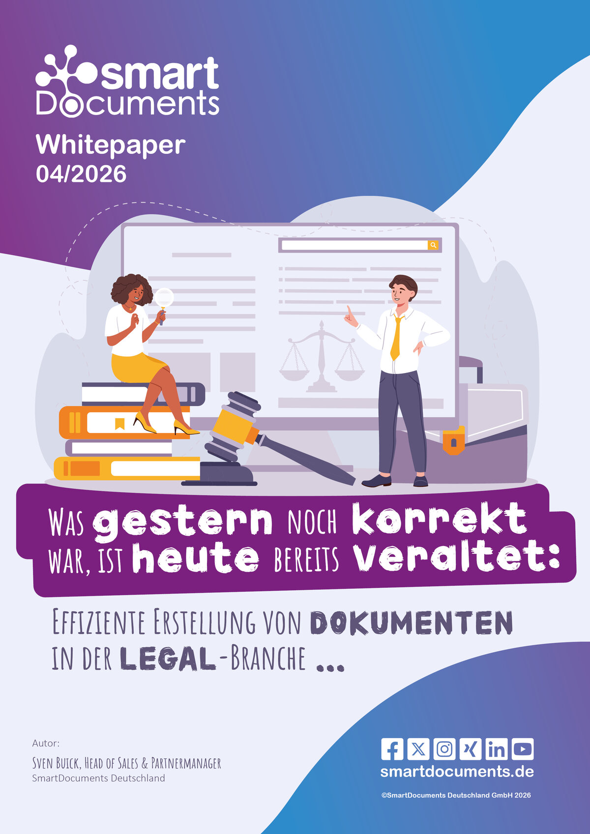Vektorgrafik: Bildschirm mit Rechtsdokumenten, Anw&auml;lten und Gesetzesb&uuml;chern.