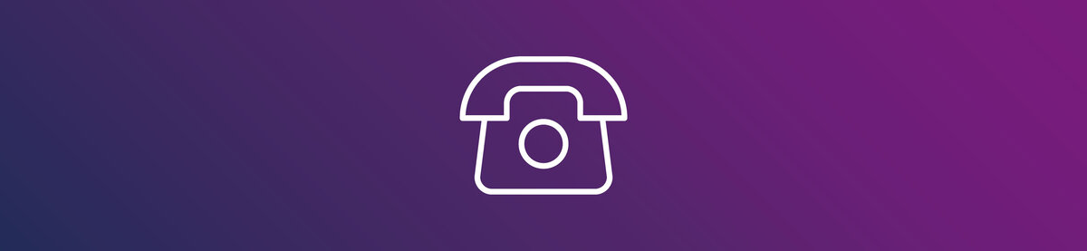 Pictogram van een telefoon op een paarse verloopachtergrond. De afbeelding symboliseert telefonisch contact en directe communicatie.