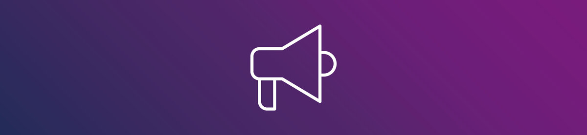 Pictogram van een megafoon, dat staat voor de livegang, communicatie rondom de lancering en de succesvolle introductie van een nieuwe softwareoplossing.