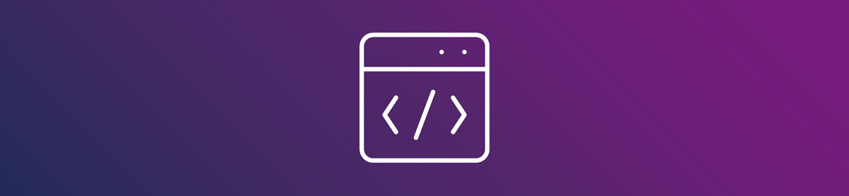 Symbolgrafik mit Programmierfenster und Codezeichen als Sinnbild f&uuml;r Schnittstellenentwicklung und Systemintegration.
