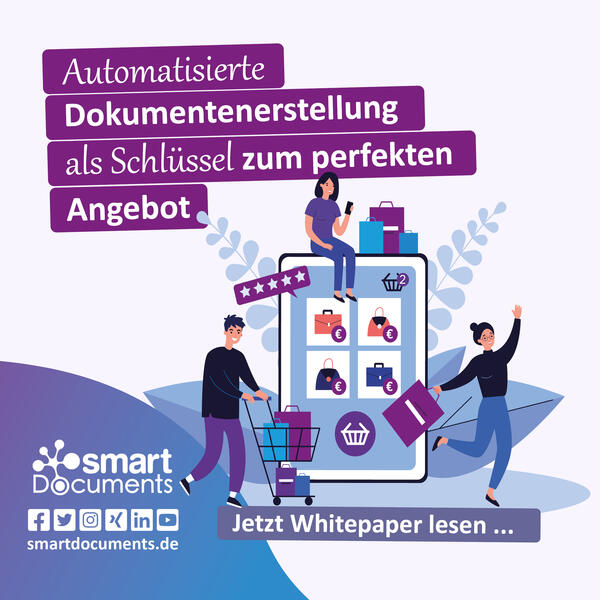 Vektorgrafik in der ein Smartphone beim Onlineshopping dargestellt ist, Davor ist eine Person mit Einkaufswagen dargestellt. Dar&uuml;ber hinaus sind noch zwei weitere Personen abgebildet, die Einkaufstaschen in der Hand halten.