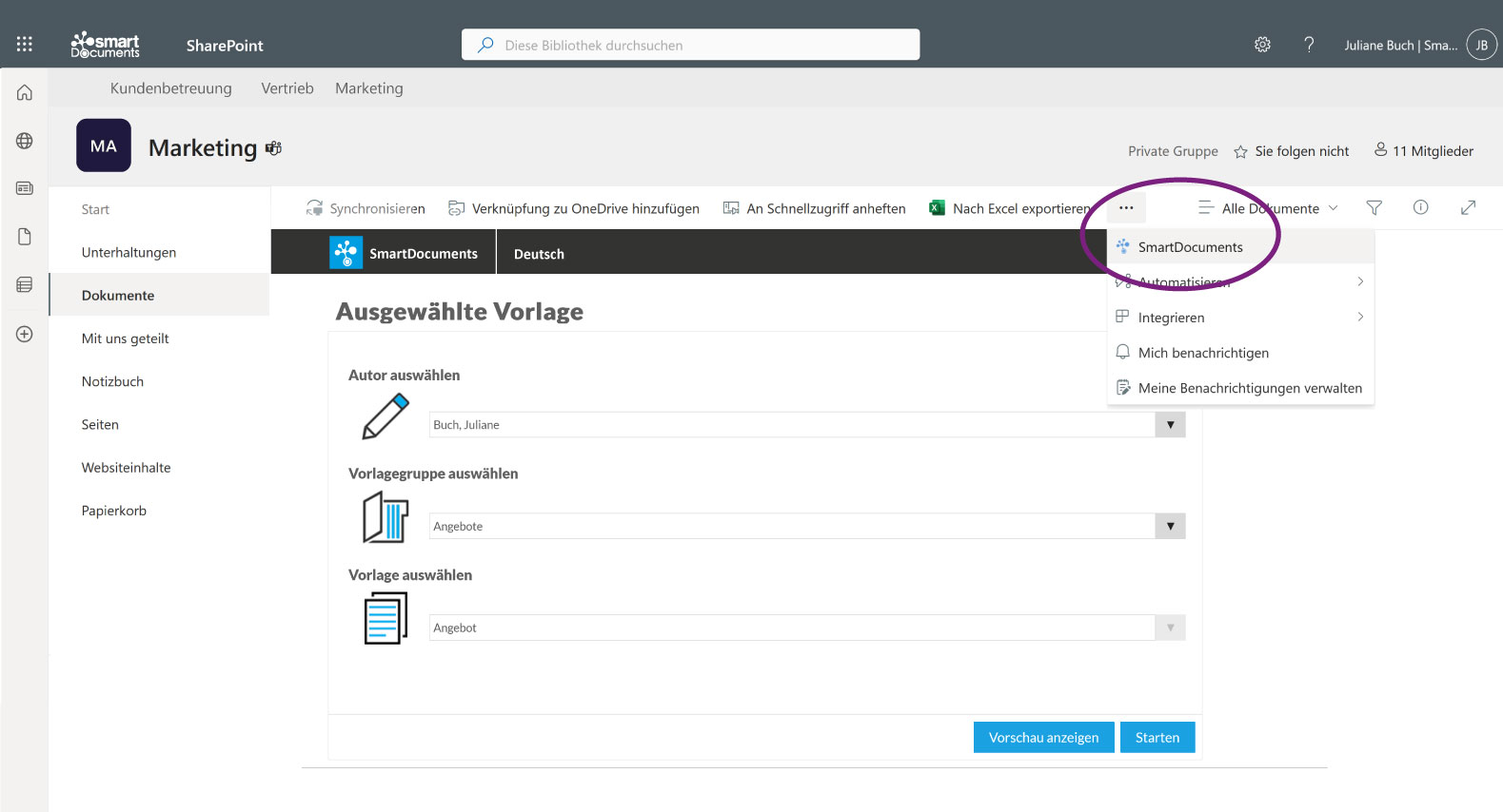 Bild vergr&ouml;&szlig;ern: Screenshot SharePoint-Integration SmartDocuments
